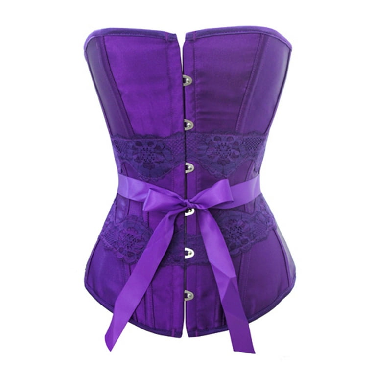 Chicastic Sexy Purple Satin Lace Corset Lace Up Bustier With Strong Boning  - 5-6X- Large