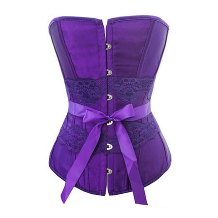 - Chicastic Sexy Purple Satin Lace Corset Lace Up Bustier With Strong Boning - Small