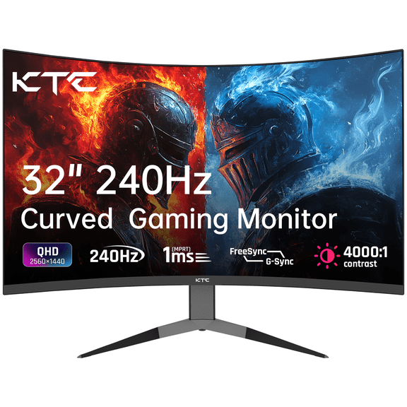 KTC 32 Inch 240Hz Curved Gaming Monitor, 2K 1440P Computer PC Monitor with 1000R 1ms Frameless, Adaptive Sync,122% sRGB, HDMI, DisplayPort, Tilt Adjustable, H32S25E