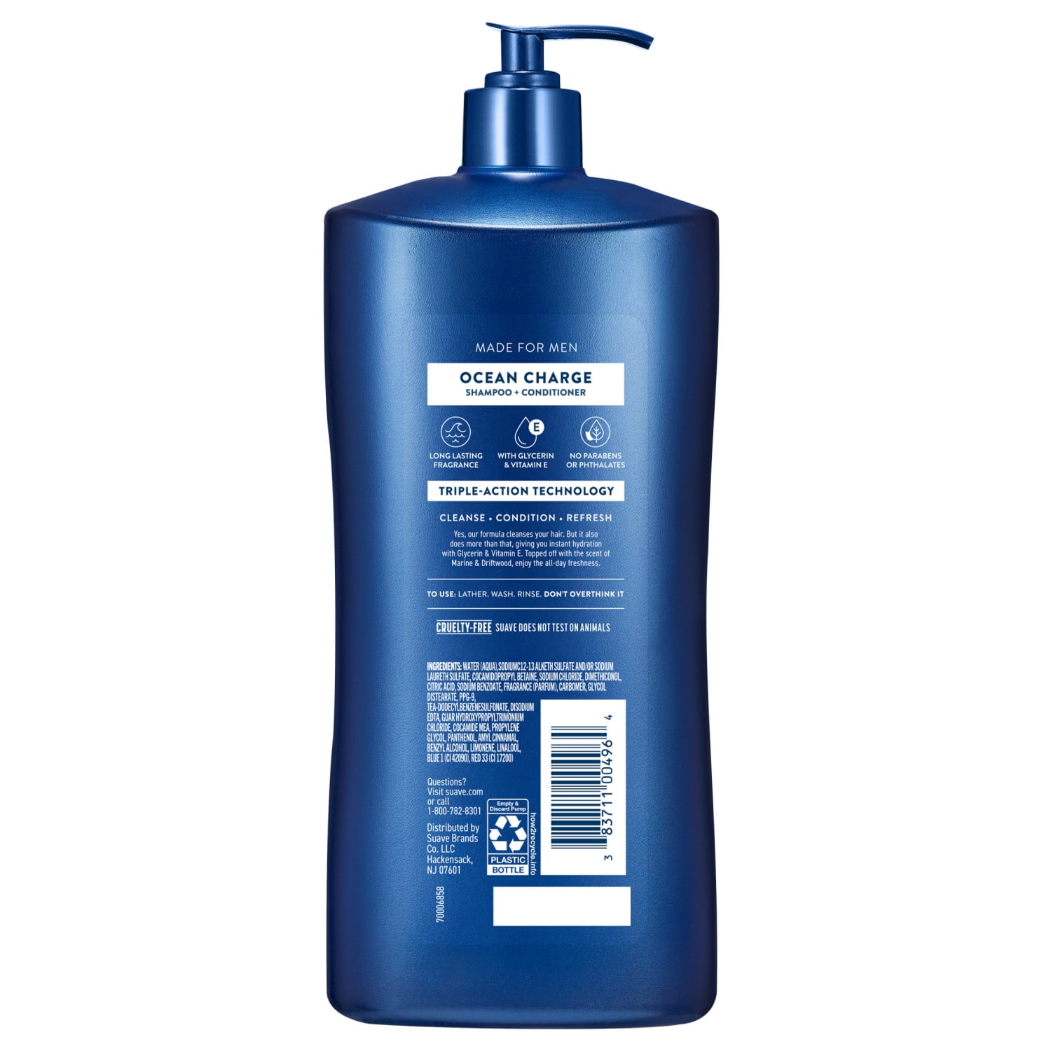 (4 pack) Suave Men Ocean Charge 2-in-1 Refreshing Shampoo & Conditioner with Pro Vitamin B5, 40 FL OZ Pump