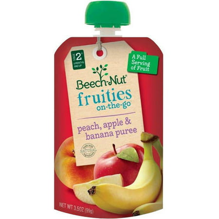 Beech-Nut Fruities on the Go Stage 2 Peach, Apple & Banana Puree Baby Food, 3.5 oz, (Pack of