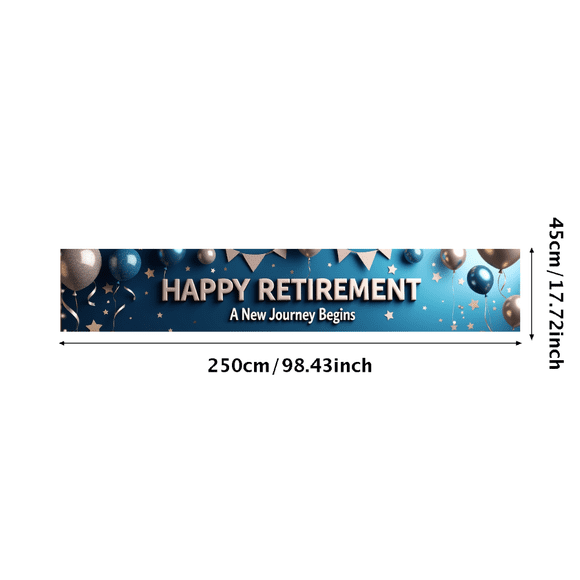 Blue Background Happy Retirement Banner with Balloon and Star Elements Retirement Party Decorations Photography Props New Journey Celebrations