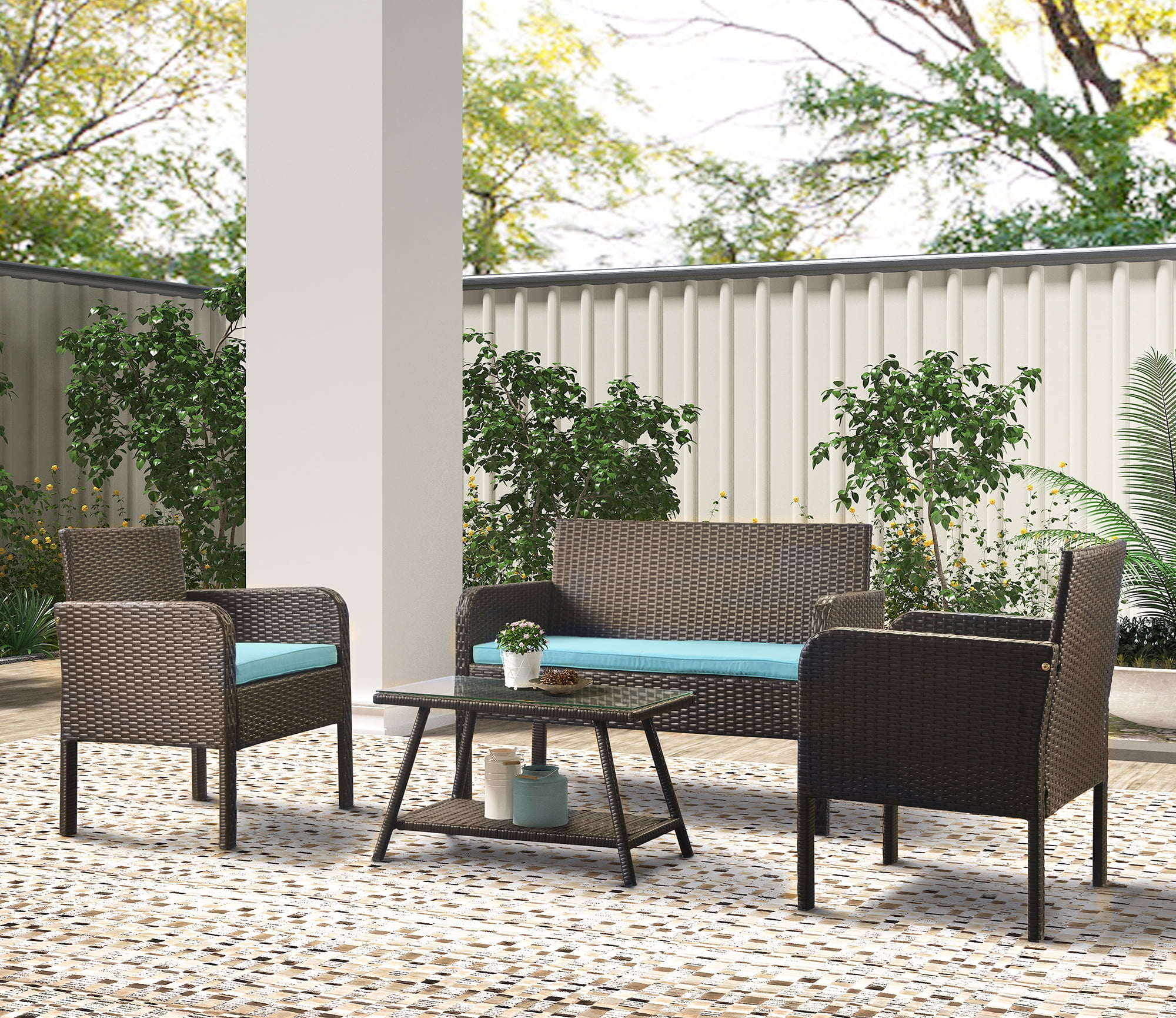 Details about   4-Piece Outdoor Rattan Wicker Patio Rattan Table Set Garden Patio Furniture Sets 