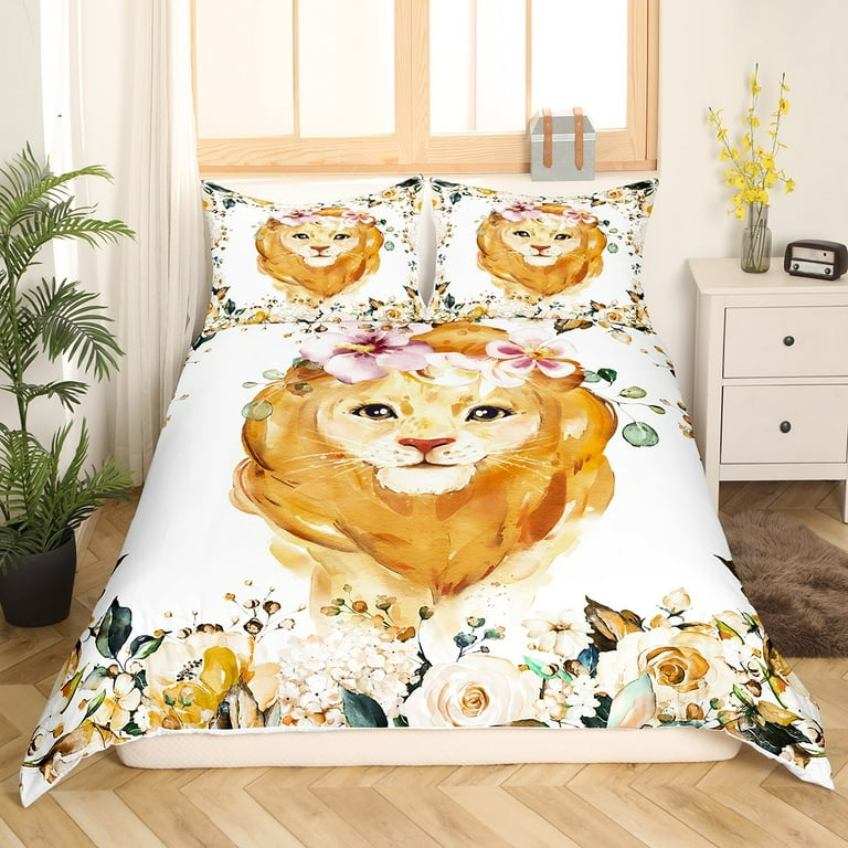 Kawaii Lion Comforter Cover Cute Animal Bed Sets Pink Cherry