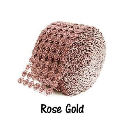 Rose Gold Diamond Flower Bling Mesh Rhinestone Decoration Ribbon Wrap 4 inch