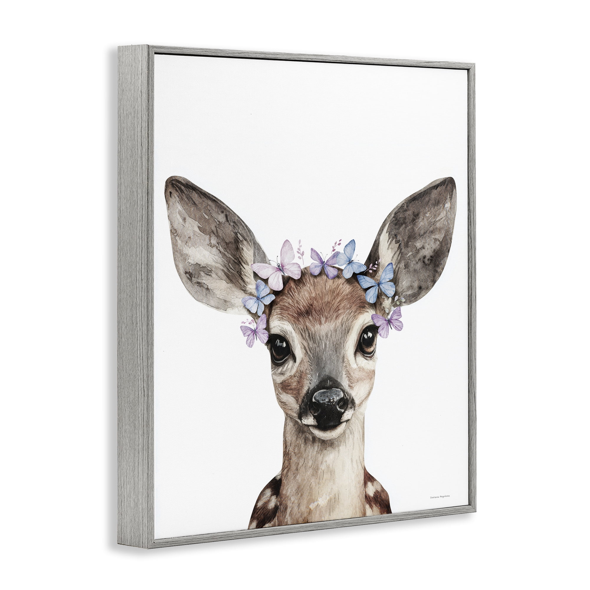 Stupell Industries Fawn & Butterfly Wings Gray Framed Giclee Art, design by Svetlana Aleynikova