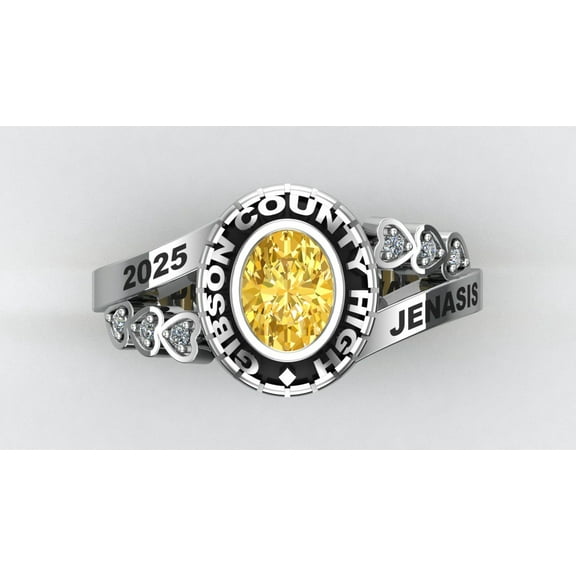 High School Class Ring, Graduation Ring for Students, College or University Jewelery, Senior Junior Gift - Personalized CZ Oval Birthstone & Customized Engraving 925 Sterling Silver Class Ring