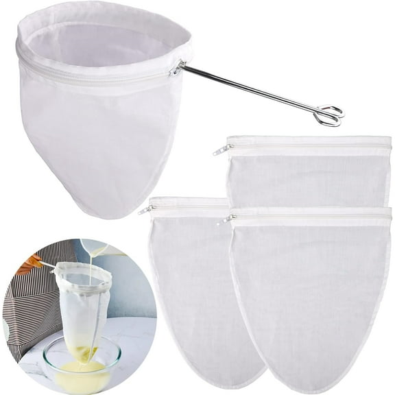 Ultra Fine Mesh Strainer Bags, Reusable Mesh Filter Bags with Stainless Steel Handle Frame for Filter NutMilk, Coffee, Milk, Butter, Juices and Fresh Cheese (Small Size)