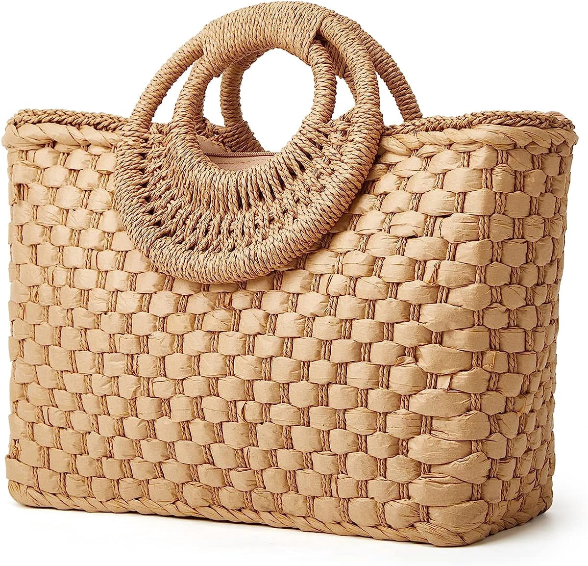 Kukuzhu Straw Hobo Bags for Women Retro Handbags Hand-woven Large Bag Round Handle Ring Totes Summer Beach Rattan Purses
