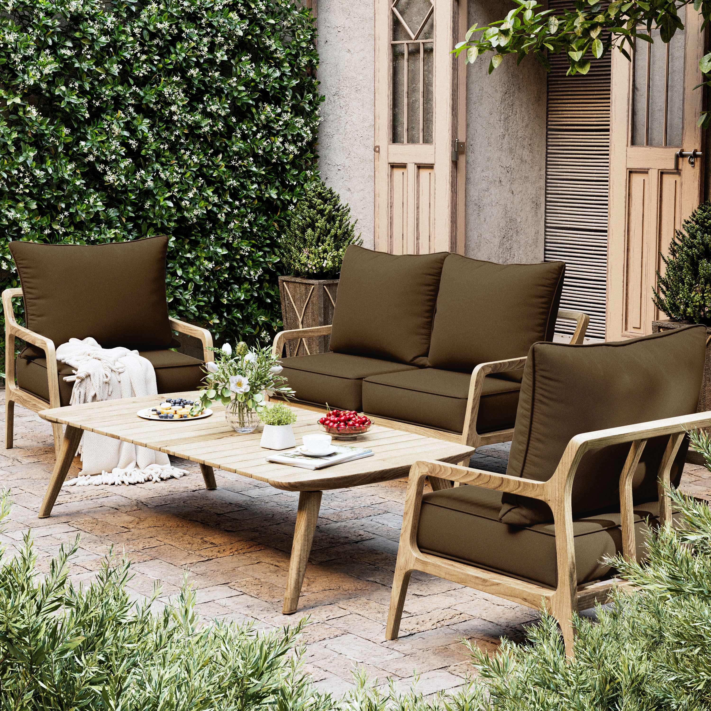 Kimunuk Outdoor Deep Seat Cushion Set, 24" x 24" x 6.5" Patio Furniture Chair Cushions Replacement for Sofa Couch, Chocolate