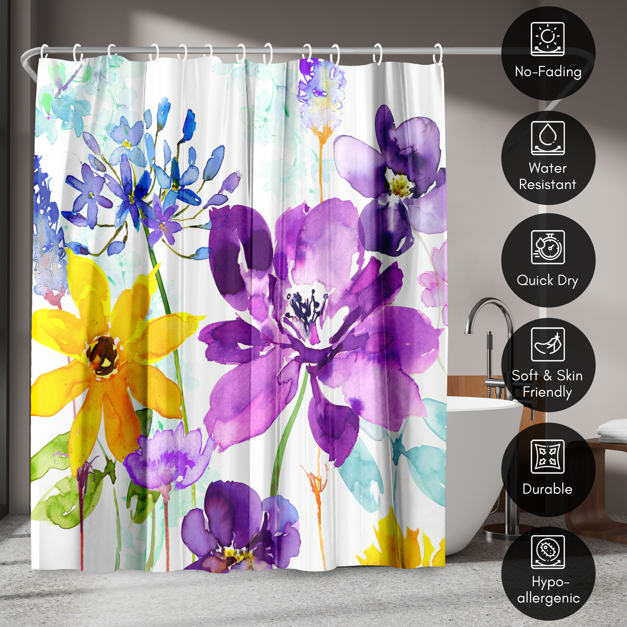 Americanflat 71" x 74" Shower Curtain, Floral Shimmer by Harrison Ripley