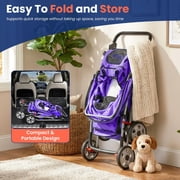 BestPet Pet Stroller Cat Dog Cage Stroller Travel Folding Carrier, Purple, 4 Wheels