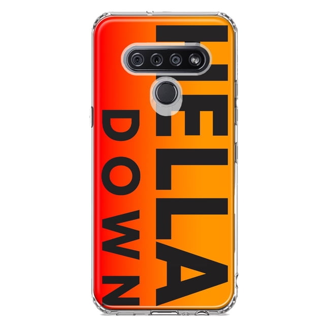 MUNDAZE LG K51 Shockproof Clear Hybrid Protective Phone Case Orange Clear Funny Text Quote Hella Down Cover