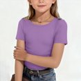 thumbnail image 2 of KPOPLK Summer Girls Tops Short Sleeve T-Shirts Solid Crewneck Neon Shirts for Girl Tee Clothes Size 13-14 Years,Purple, 2 of 4