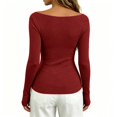 thumbnail image 6 of ZDNIXIAN Women Off Shoulder Long Sleeve Basic Tops Ribbed Knit Slim Fitted Blouse, Elegant Boat Neck Form Fitting Shirt, Stretchy Soft Casual Long Sleeve Tees, 6 of 6