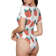thumbnail image 3 of Daiia Strawberries print Women's Crew Neck Short Sleeve Bodysuit Fashion Tops Fit Casual Basic Extender Bodysuit-Medium, 3 of 9