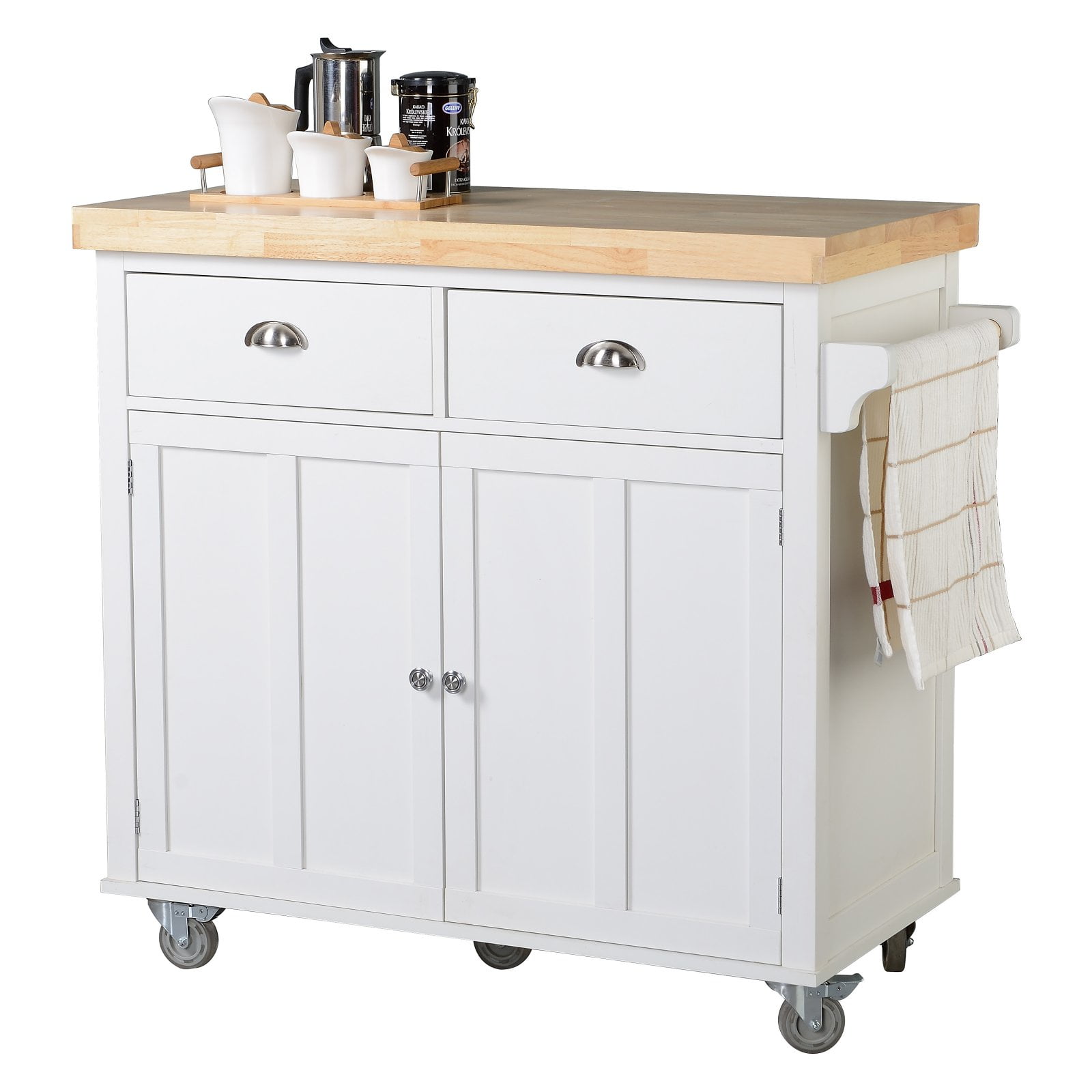 Homestar Kitchen Cart With 2 Doors In White Com