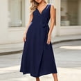 thumbnail image 3 of Dvprdro V Neck Sleeveless Wrap Tie Front Cotton Linen Maxi Dress for Women Loose Fit A Line Summer Vacation Casual, 3 of 5