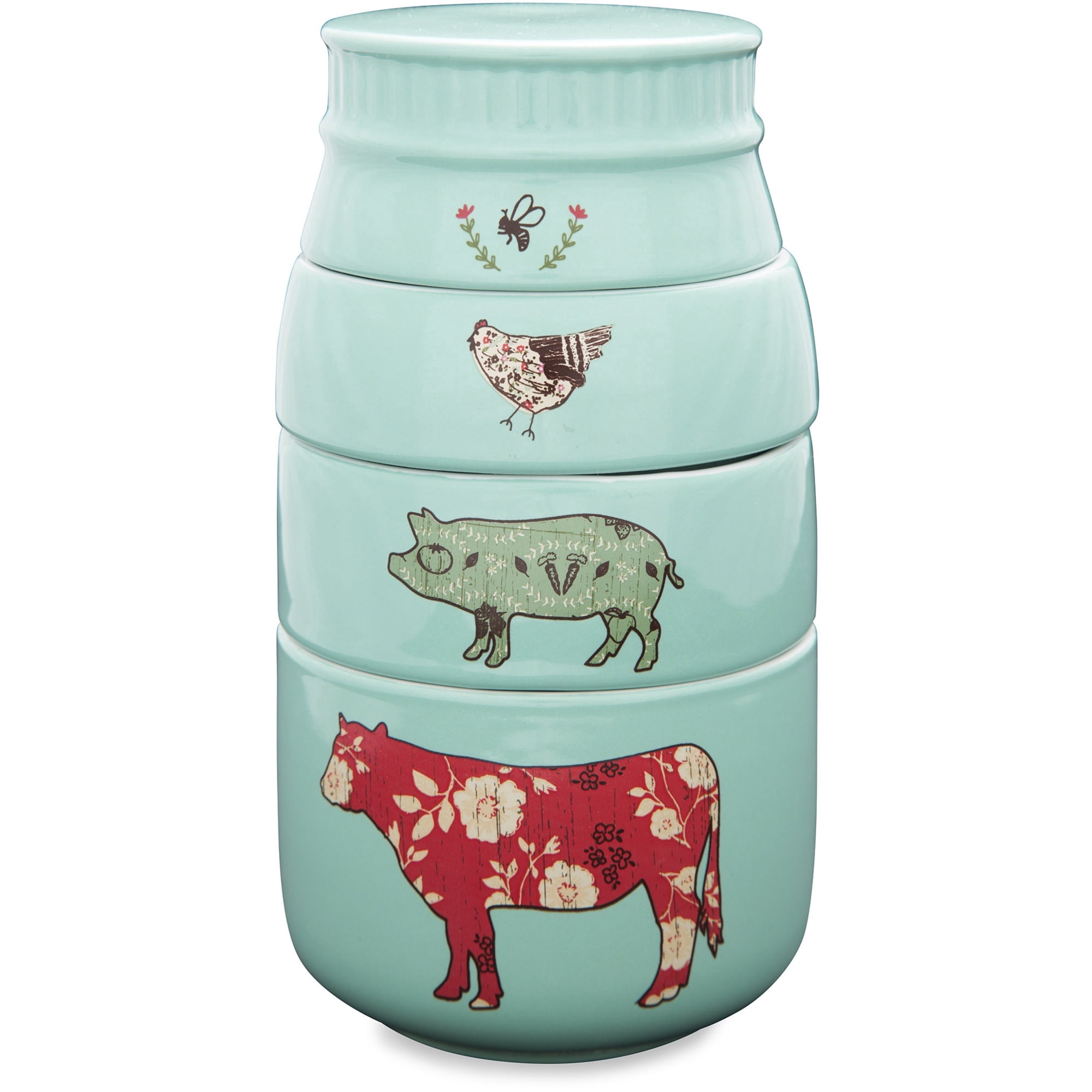 Pavilion Mason Jar Animal Icons Stoneware Measuring Cups, Teal