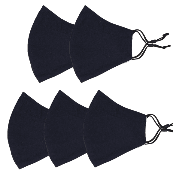 5 Pieces Reusable Face Mask Protect Comfy Washable Cover Cloth Masks Dark Blue Nose Clip Wire Unisex