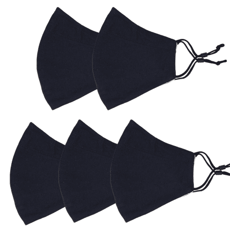 5 Pieces Reusable Face Mask Protect Comfy Washable Cover Cloth Masks Dark Blue Nose Clip Wire Unisex