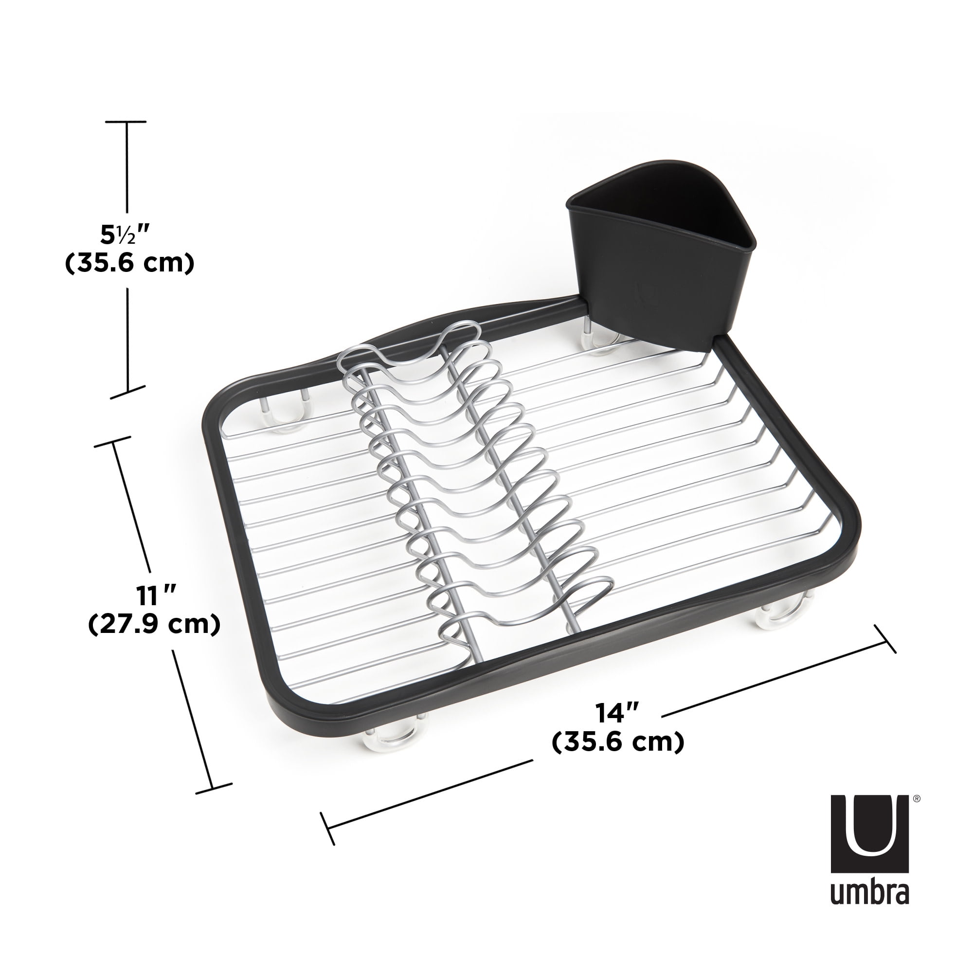 Umbra Sinkin Dish Rack, Compact Dish Drying Rack with Drainboard, Perfect for Small Kitchens