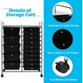 thumbnail image 4 of KOTEK 15-Drawer Rolling Storage Cart, Multipurpose Mobile Utility Cart with 4 Wheels, Home Office School Tools Scrapbook Paper Organizer (Black), 4 of 16