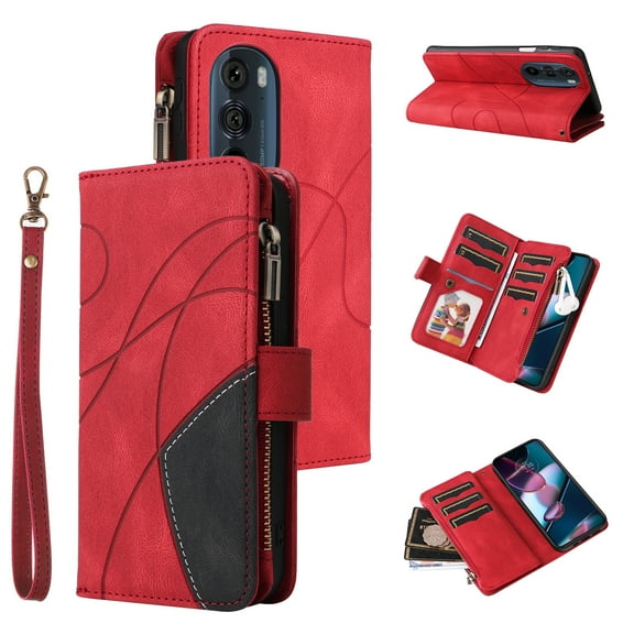 Phone Case for Motorola Edge Plus 5G UW 2022, Zipper Storage Bag 9 Card Slots Shockproof Wallet Cover for Motorola Edge Plus 5G UW 2022