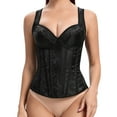 thumbnail image 3 of FAKKDUK Women's Gothic Jacquard Shoulder Straps Tank Overbust Corset Bustiers Plus Size Corsets For Women Bustier Lingerie Costume Bustier Top Gothic Shapewear Sexy Underwear, Black&XL, 3 of 8