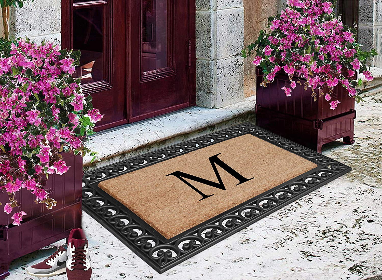 A1HC 30"x48" Natural Coir & Rubber Paisley Monogrammed Door Mat, Heavy-Duty, Low-Profile, Anti-Shed Outdoor Entrance Mat
