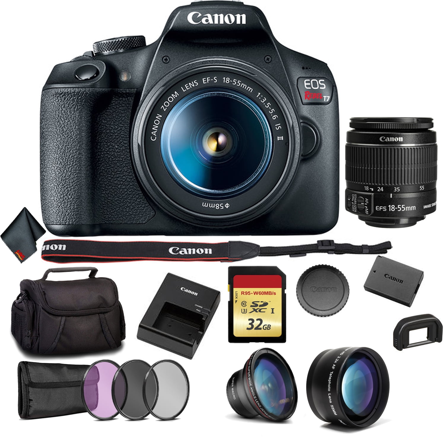 Canon EOS Rebel T7 DSLR Camera with 1855mm Lens Bundle + More