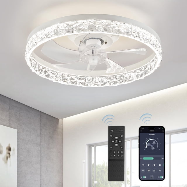 Ventilador de techo LEDIARY de 20 pulgadas, blanco regulable, 6 velocidades, 110 V