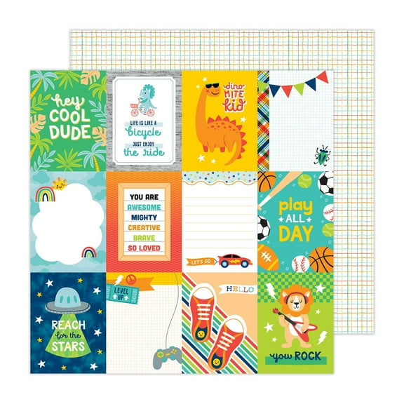 Pebbles Patterned Double-Sided Cardstock 12"X12"-Journaling, Cool Boy