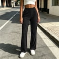 thumbnail image 2 of Women's Casual Flare Pants Ribbed Knit High Waist Dressy Trousers, Elastic Waist Stretchy Soft Pants with Pockets, Business Casual Lounge Work, Long Pants | UKHCCC,Black L, 2 of 8