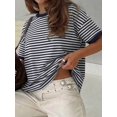thumbnail image 1 of Camiseta Mujer Cuello Redondo Holgada Con Rayas Marina De Guerra Y Blanco, 1 of 25