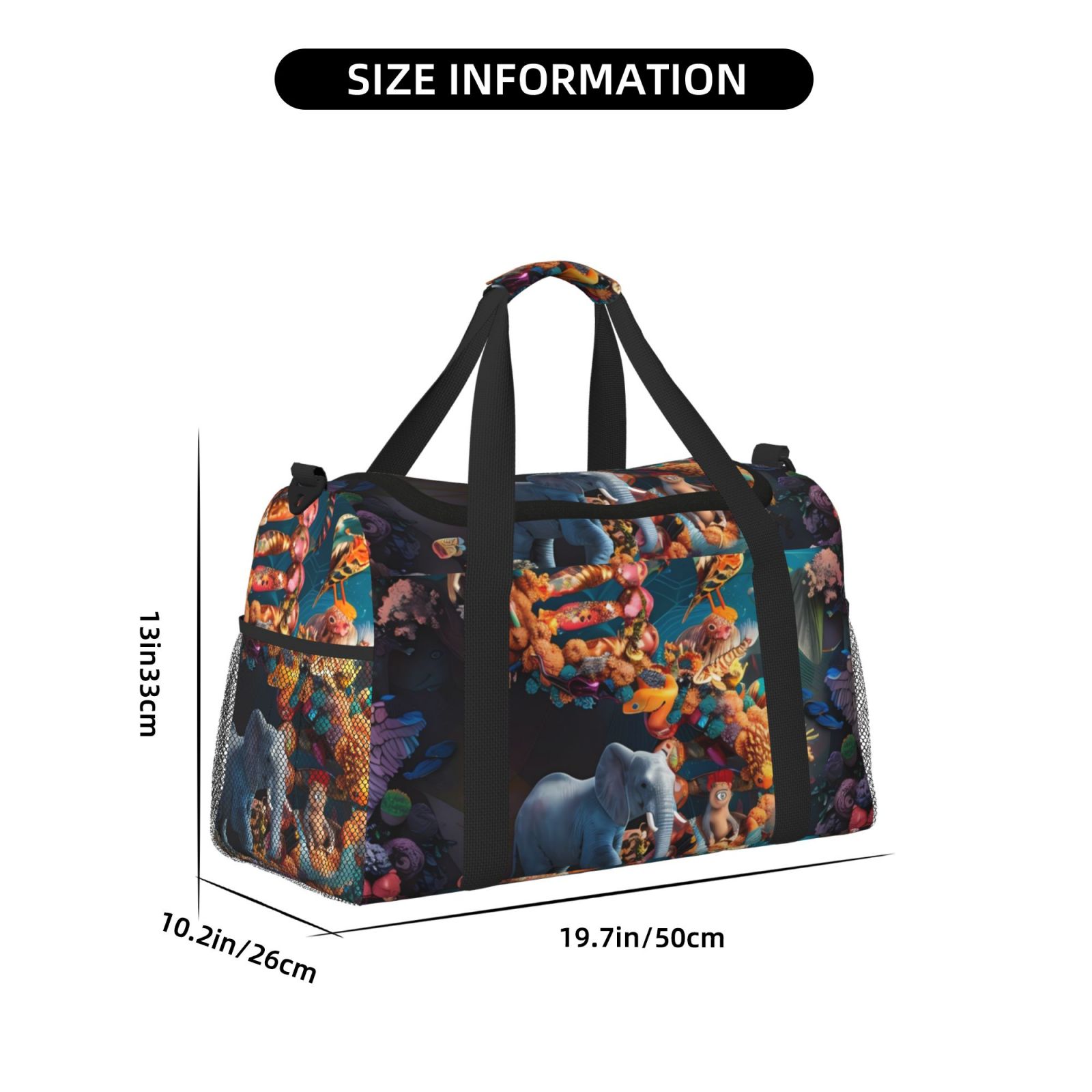 Fuzoiu Whimsical Animal Spiral Print Travel Duffle Bag,Carry On Tote Bags,Duffel Bag,Sport Gym Bag, Hospital Bag for Labor and Delivery, Overnight Bag,Luggage Bag