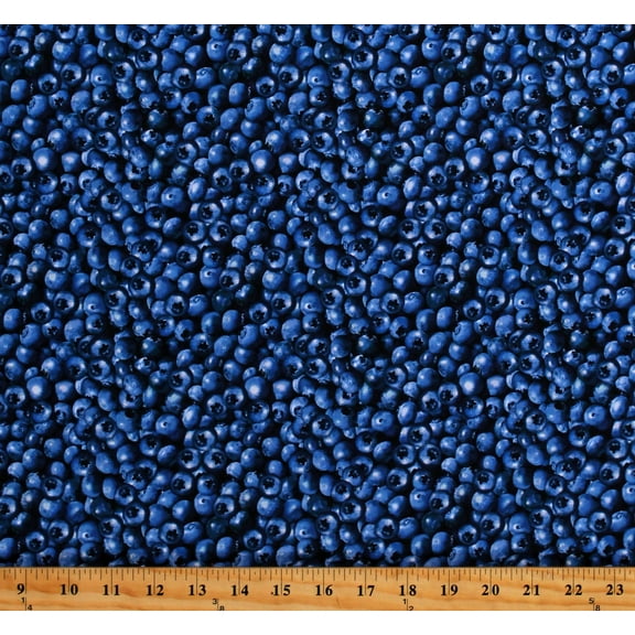 Cotton Blueberries Packed Berries Berry Fruits Food Summer Blueberry Hill Cotton Fabric Print by the Yard (12636-55)