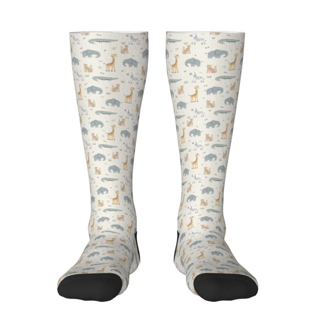 Fotbe African Animals Calcetas Divertidas Estampadas para Hombre y Mujer, Calcetas de Algodón hasta la Rodilla para Caminar, Correr, Enfermería y Embarazo
