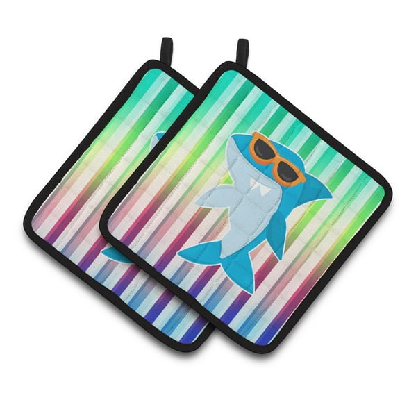 Caroline's Treasures Cool Kat Shark Pair of Pot Holders