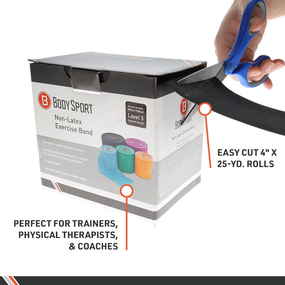 Body Sport Exercise Bands, Medium Resistance, Orange, 25 yd. Roll, Ideal for Tightening, Toning, & Strengthening Muscles