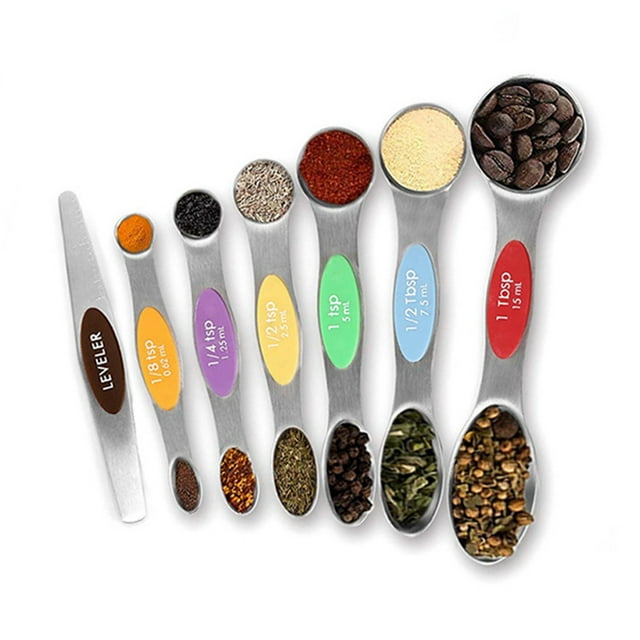 Conjunto de Cucharas de Medición Conjunto de Cucharas de Medición Magnéticas de 7 Cucharas de Cocina de Acero Inoxidable, Usadas para Medir Ingredientes Secos Y Líquidos en Regalos Cucharas de Medició