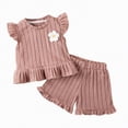 thumbnail image 4 of UngA Toddler Girl Clothes Knit Floral Fly Sleeve Tops Shorts Cute Summer Spring Outfits Kids Clothing Set 5-6 Years,Pink, 4 of 7