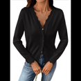 thumbnail image 2 of Suéter de Punto Tipo Cárdigan de Larga con Cuello en V y Botones para Mujer Negro L, 2 of 9
