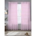 thumbnail image 2 of Pink Grid Sheer Curtains 84 Inch Length 2 Panels Set, Checkered Plaid Gingham Lattice Trellis Print Voile Window Treatment Rod Pocket Curtains Sheers Drapes for Bedroom/Living Room/Kitchen 52"x84"x2, 2 of 7