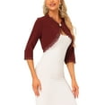 thumbnail image 4 of INSPIRE CHIC Women's Elegant 3/4 Sleeve Cropped Shrugs Vintage Lace Trim Bolero Cardigan XL Burgundy, 4 of 5