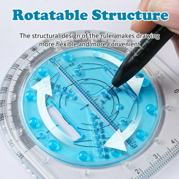 4 Pack Multifunctional Geometric Ruler, Mathematics Measuring Tool Draft Rulers Set, Rotatable Circular Drawing Template Ruler for Student Studying Designing Office Supplies