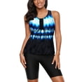 thumbnail image 2 of Bsubseach Women Racerback Swimsuit Patchwork Printed 2 Piece Tankini with Boy Shorts Black, 2 of 5