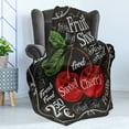 thumbnail image 4 of Fruit Soft Flannel Fleece Throw Blanket, Ripe Cherries Sketch Style Stem and Leaves Fruit Shop Sign Design on Dark Backdrop, Cozy Plush for Indoor and Outdoor Use, 70" x 90", Multicolor, by Ambesonne, 4 of 5