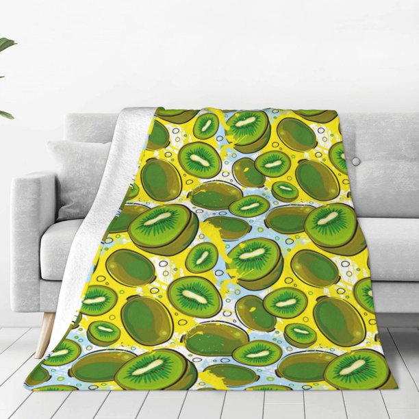 Balery Watercolor Kiwi Fruits Summer Manta de Felpa Suave y Acogedora – Cobija de Franela Aterciopelada para Cama, Lavable y Cálida para Sofá, Mascotas, Transpirable-80"x60"