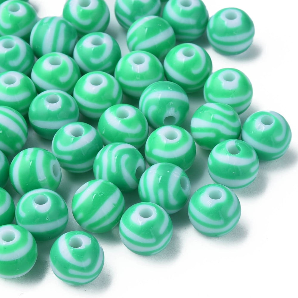 500g Opaque Striped Acrylic Beads Round Green 11.5x10.5mm Hole: 2.5mm about 549pcs/500g